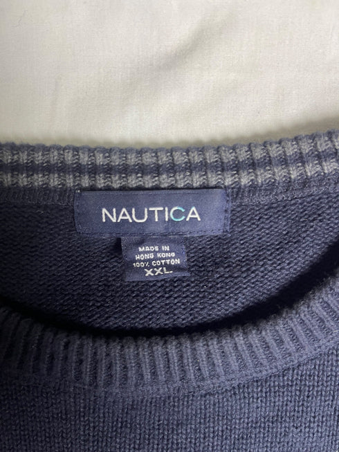 Vintage Nautica Crewneck Cotton Knit Sweater - Black (Size XXL)