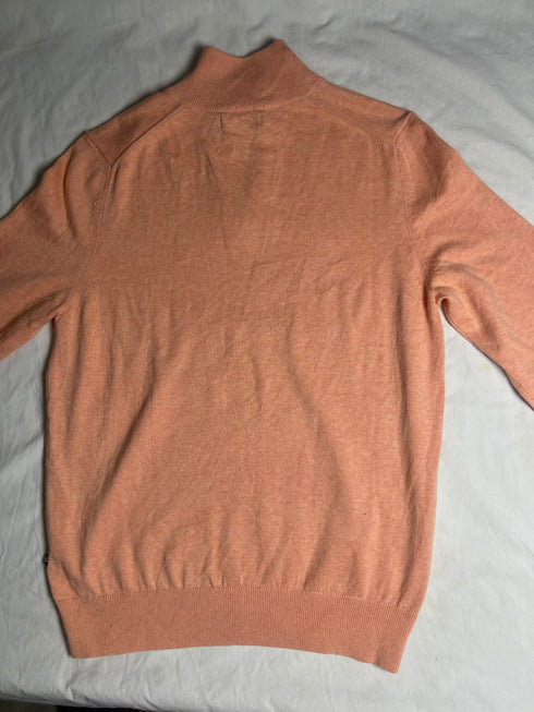 Vintage Nautica Quarter-Zip Cotton Jumper - Peach / Coral Pink (Size S)