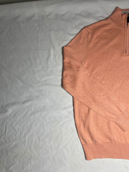 Vintage Nautica Quarter-Zip Cotton Jumper - Peach / Coral Pink (Size S)