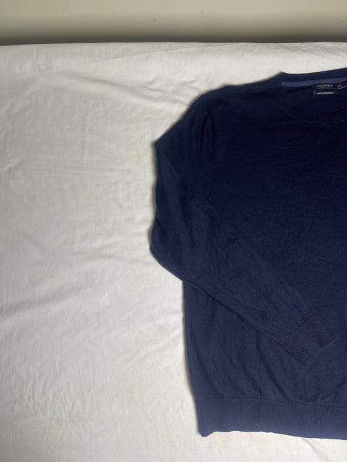 Vintage Nautica Navy Blue Cotton-Modal Crewneck Jumper (Size L)