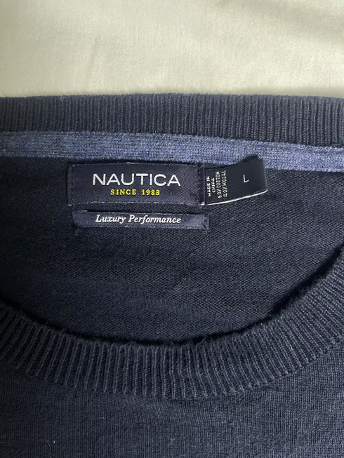 Vintage Nautica Navy Blue Cotton-Modal Crewneck Jumper (Size L)