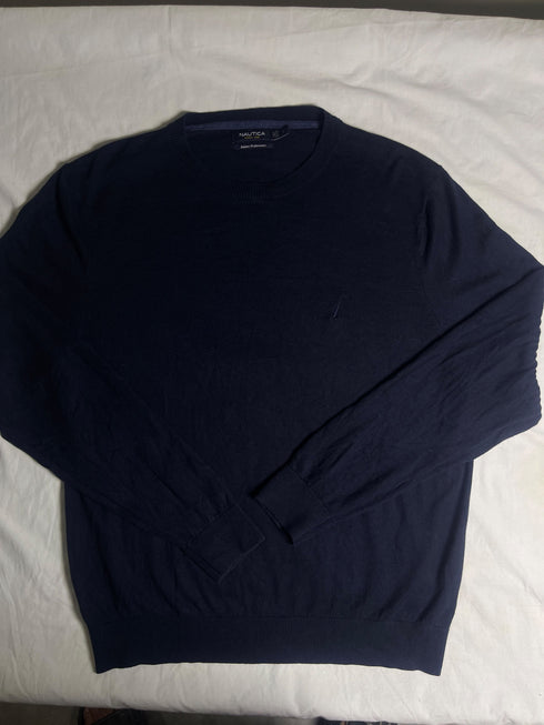 Vintage Nautica Navy Blue Cotton-Modal Crewneck Jumper (Size L)