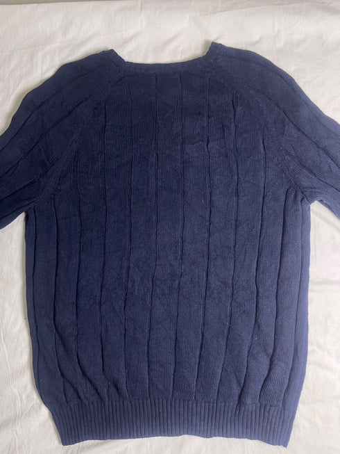 Vintage Nautica Cable Knit Cotton Jumper - Navy Blue (Size L)