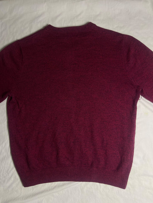 Vintage Nautica V-Neck Cotton Jumper - Burgundy (Size M)