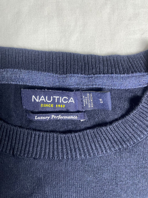 Vintage Nautica Fine Knit Crewneck Jumper - Navy Blue (Size S)