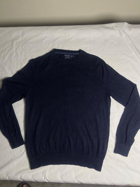 Vintage Nautica Fine Knit Crewneck Jumper - Navy Blue (Size S)