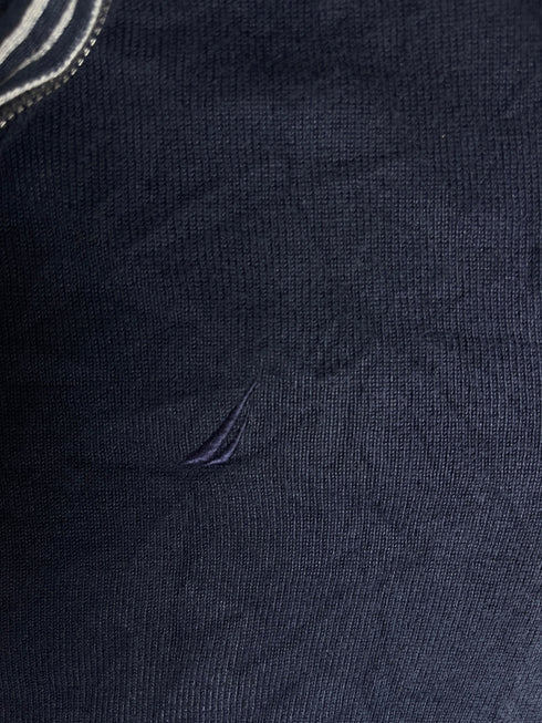 Vintage Nautica Striped Collar Quarter Zip Sweater - Black (Size L)