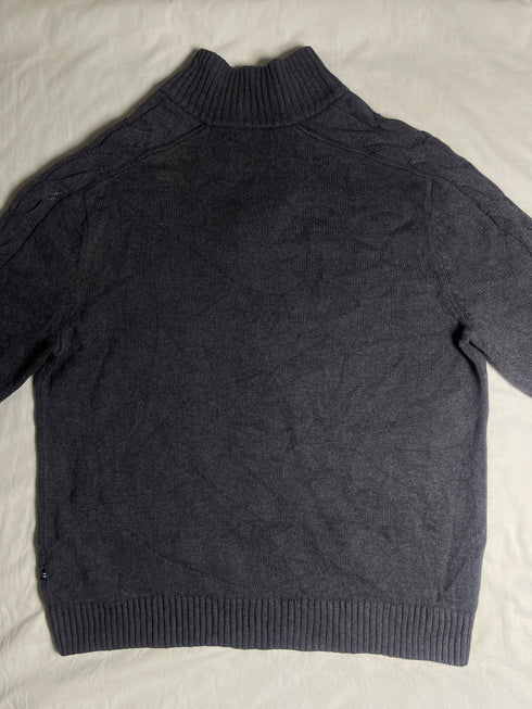 Vintage Nautica Striped Collar Quarter Zip Sweater - Black (Size L)