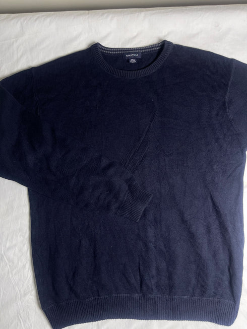 Vintage Nautica Crewneck Cotton Knit Sweater - Black (Size XXL)