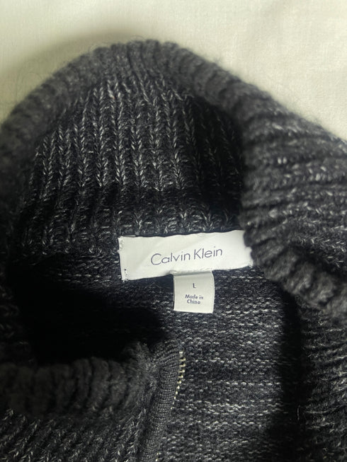 Vintage Calvin Klein Full Zip Knit Cardigan Sweater - Black (Size L)