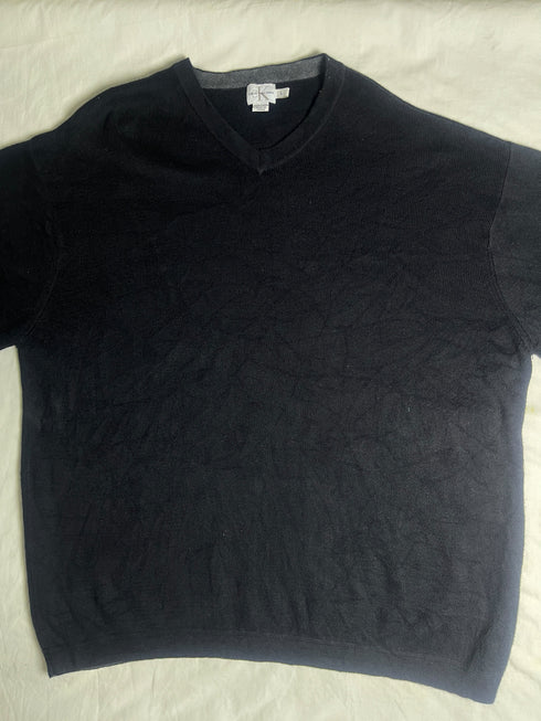 Vintage Calvin Klein Jeans V-Neck Cotton Knit Sweater - Black (Size L)