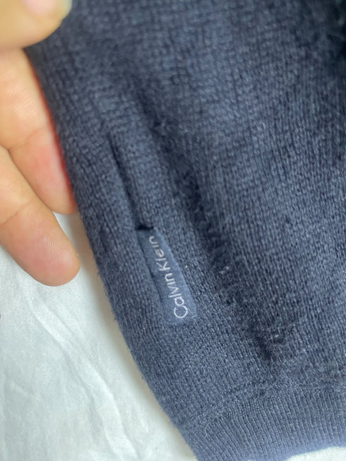Vintage Calvin Klein Jeans V-Neck Cotton Knit Sweater - Black (Size L)