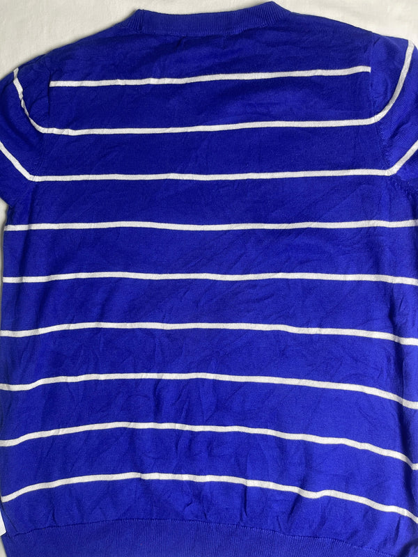 Vintage Calvin Klein Striped Crewneck Knit Sweater - Royal Blue & White (Size M)