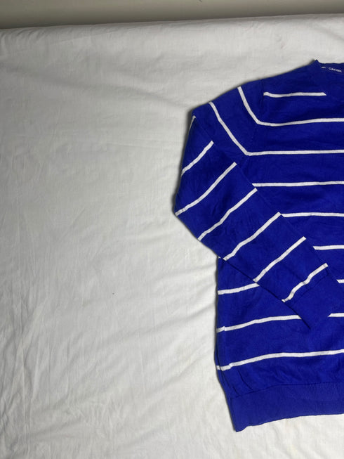 Vintage Calvin Klein Striped Crewneck Knit Sweater - Royal Blue & White (Size M)