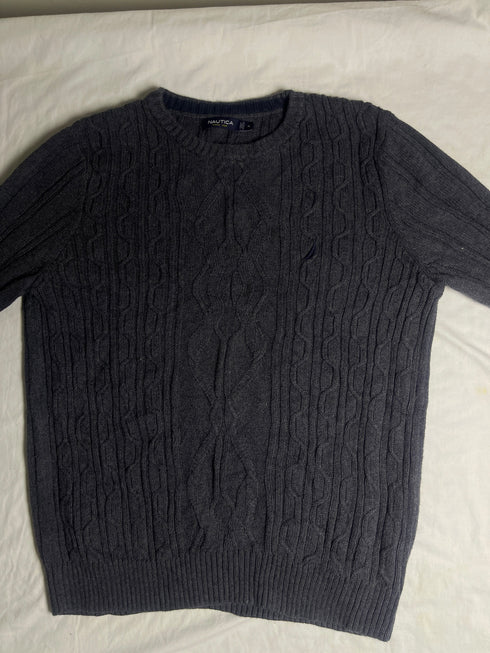 Vintage Nautica Cable Knit Cotton Jumper - Charcoal Grey (Size M)