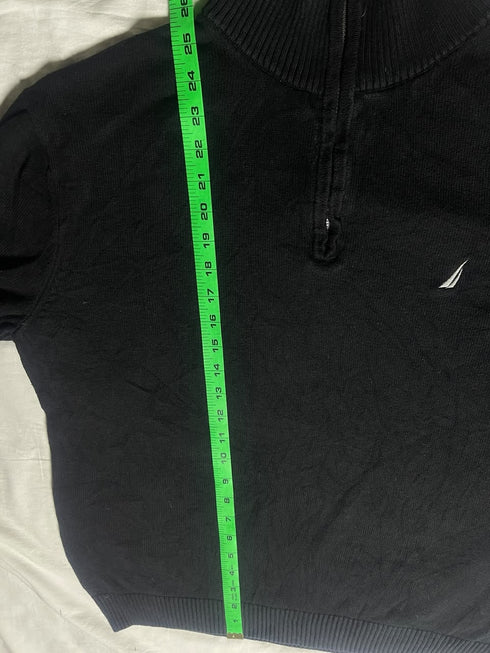 Vintage Nautica Quarter Zip Sweater - Black with Grey Collar (Size XL)