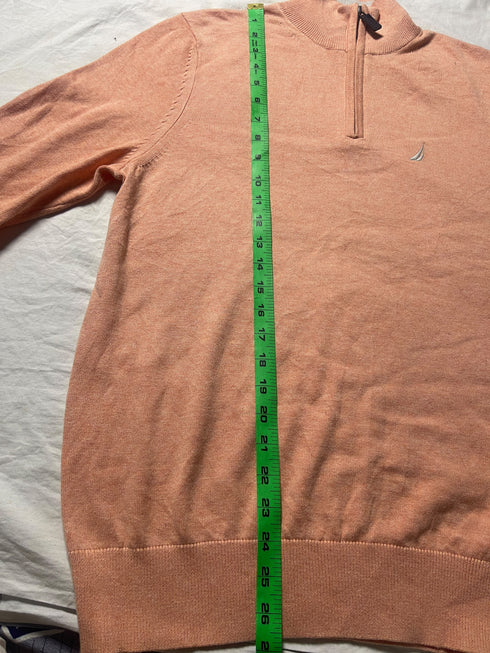 Vintage Nautica Quarter-Zip Cotton Jumper - Peach / Coral Pink (Size S)