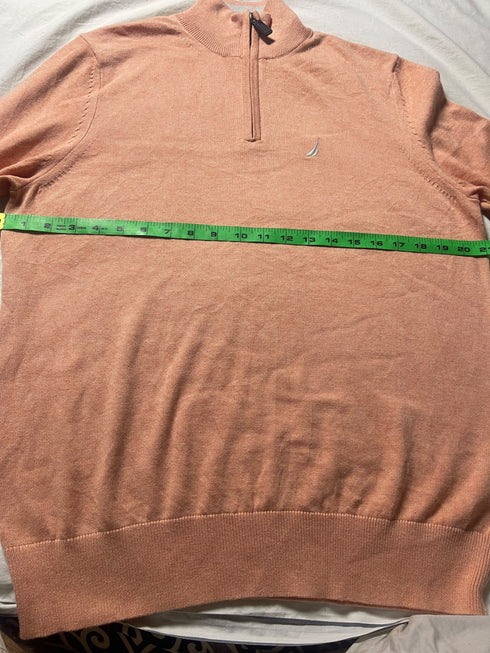 Vintage Nautica Quarter-Zip Cotton Jumper - Peach / Coral Pink (Size S)