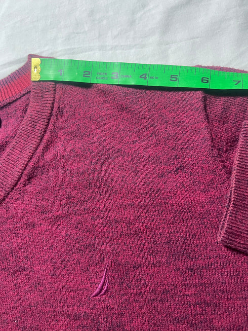 Vintage Nautica V-Neck Cotton Jumper - Burgundy (Size M)