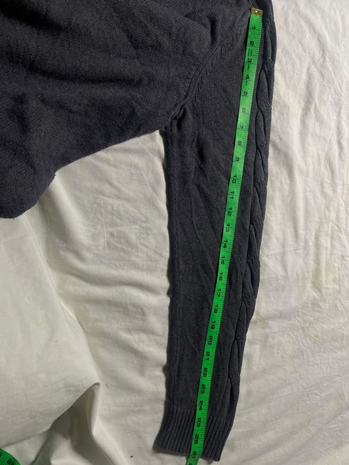 Vintage Nautica Striped Collar Quarter Zip Sweater - Black (Size L)