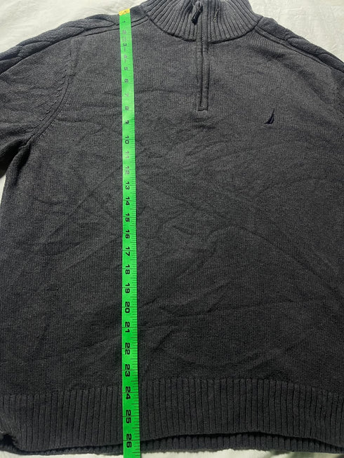 Vintage Nautica Striped Collar Quarter Zip Sweater - Black (Size L)