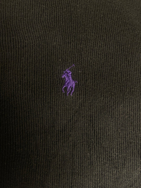 Authentic Polo by Ralph Lauren Ribbed Crewneck Sweater – Black with Purple Pony (Size Large) - Vint Drop
