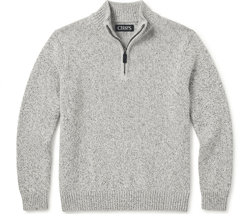 CHAPS Men's Quarter-Zip Knit Pullover Sweater – Heather Light Grey (Size L) - Vint Drop