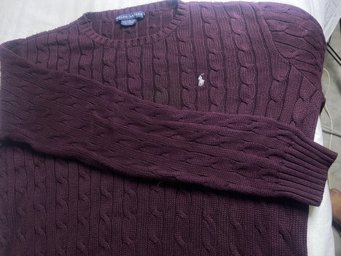 Men’s Premium Cable-Knit Crewneck Jumper – Burgundy / Maroon - Vint Drop