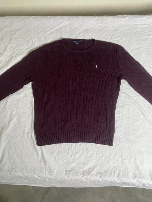 Men’s Premium Cable-Knit Crewneck Jumper – Burgundy / Maroon - Vint Drop