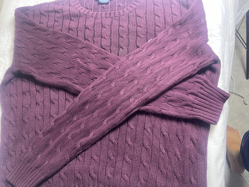 Men’s Premium Cable-Knit Crewneck Jumper – Burgundy / Maroon - Vint Drop