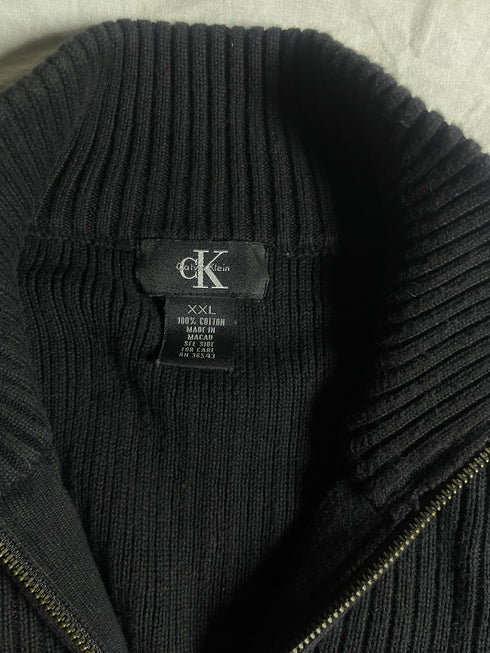 Vintage Calvin Klein Black Ribbed Quarter-Zip Sweater - Size XXL - Vint Drop