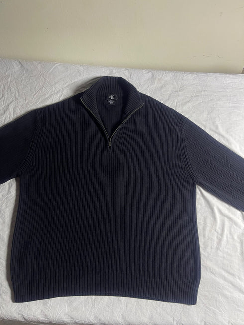 Vintage Calvin Klein Black Ribbed Quarter-Zip Sweater - Size XXL - Vint Drop