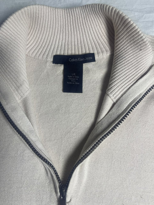 Vintage Calvin Klein Jeans Quarter-Zip Knit Sweater - Cream / Off-White (Size L) - Vint Drop