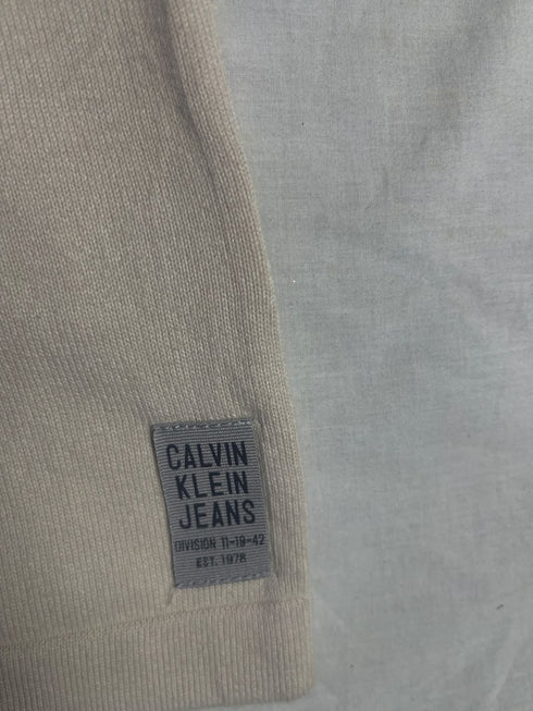 Vintage Calvin Klein Jeans Quarter-Zip Knit Sweater - Cream / Off-White (Size L) - Vint Drop