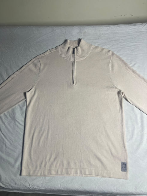 Vintage Calvin Klein Jeans Quarter-Zip Knit Sweater - Cream / Off-White (Size L) - Vint Drop