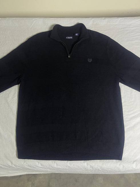 Vintage Chaps Ralph Lauren Quarter-Zip Sweater - Black Textured Knit Jumper (XL) - Vint Drop