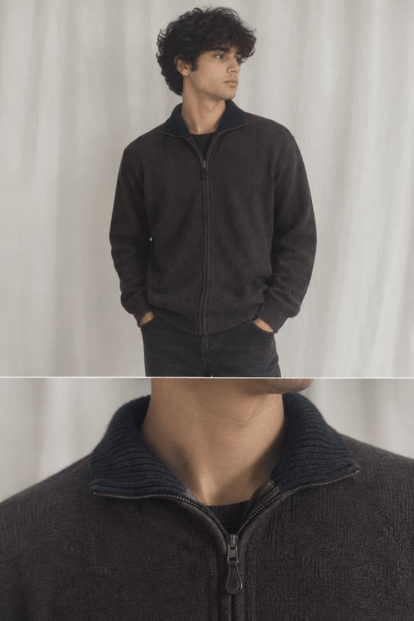 Vintage Nautica Full-Zip Knit Cardigan Sweater - Dark Brown (Size M) - Vint Drop