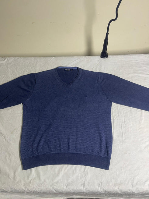 Vintage Nautica V-Neck Knit Jumper - Slate Blue (Size L) - Vint Drop