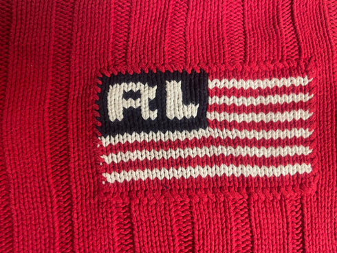 Vintage Polo Jeans Co. Ralph Lauren American Flag Heavy Knit Sweater – Red (Size Small) - Vint Drop
