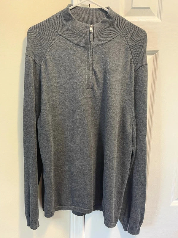 100% Authentic Calvin Klein Men's Quarter-Zip Mock Neck Sweater – Gray (Size Large) - NWOT