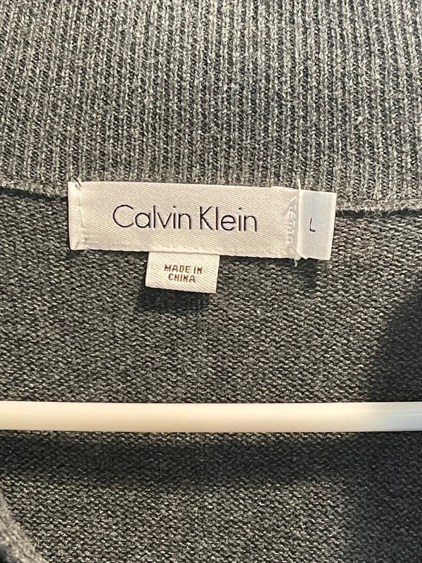 100% Authentic Calvin Klein Men's Quarter-Zip Mock Neck Sweater – Gray (Size Large) - NWOT