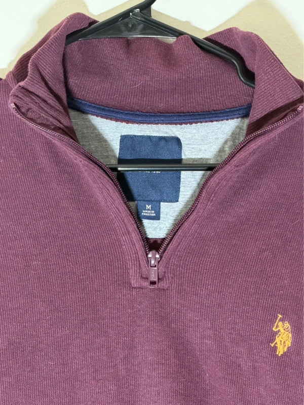 U.S. Polo Assn. Men's Quarter-Zip Sweater – Rich Burgundy (Size Medium)