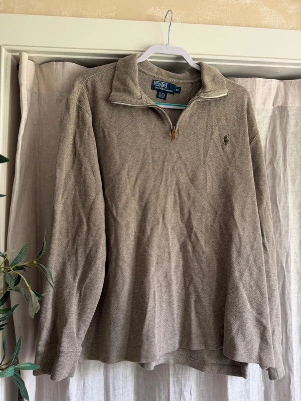 Polo Ralph Lauren Vintage Brown Quarter-Zip Pullover - XL