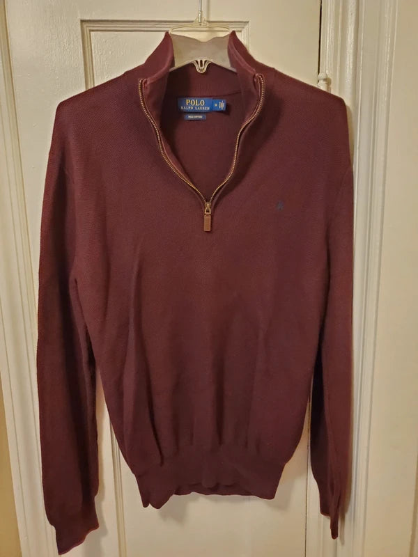 Polo Ralph Lauren Men’s Pima Cotton Quarter-Zip Pullover - Burgundy (Size M)