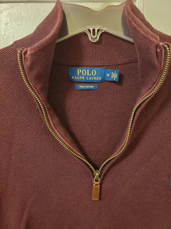 Polo Ralph Lauren Men’s Pima Cotton Quarter-Zip Pullover - Burgundy (Size M)