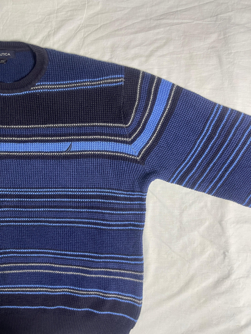 Vintage Nautica V-Neck Knit Sweater - Slate Blue (Size L)