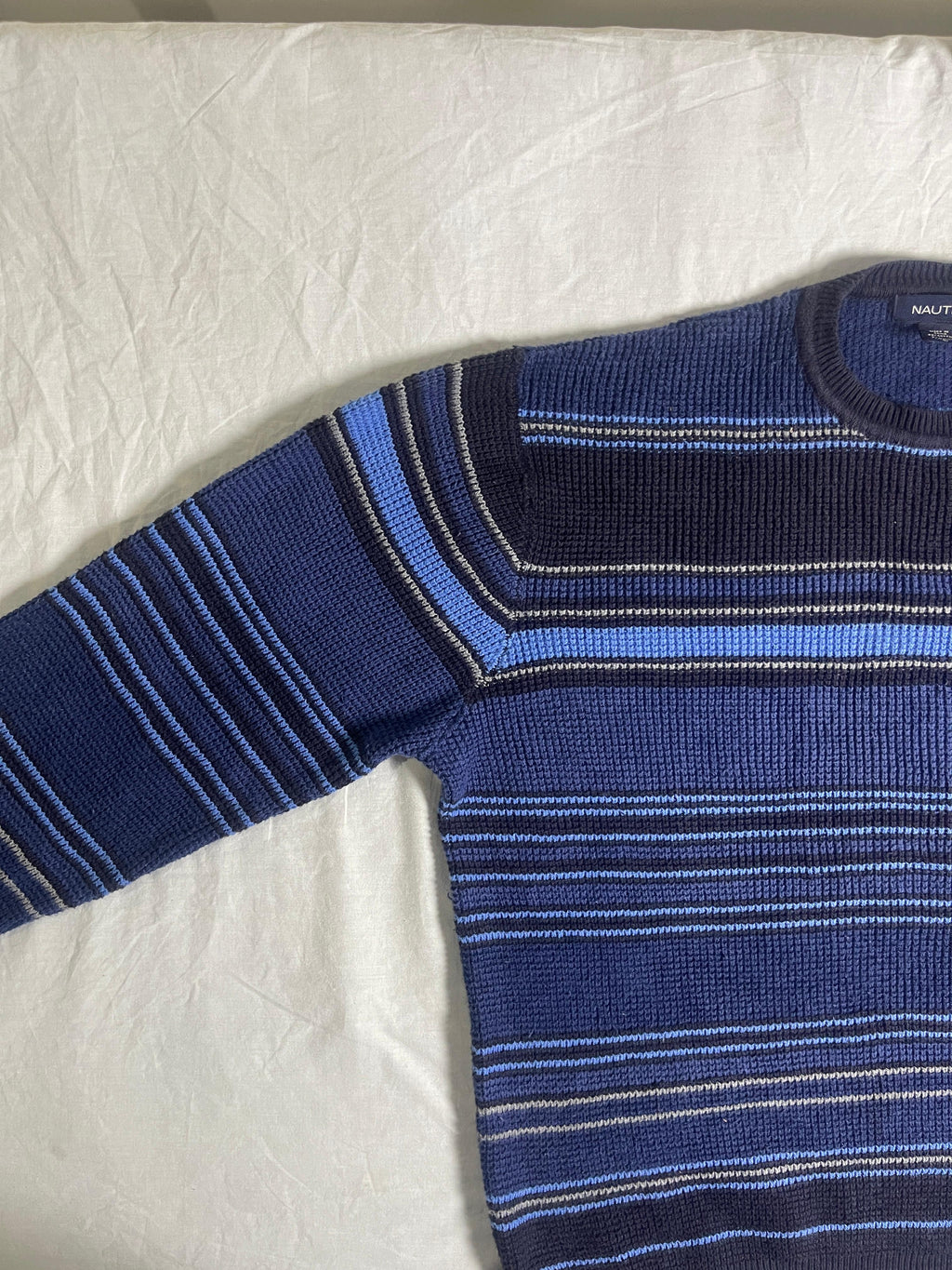 Vintage Nautica V-Neck Knit Sweater - Slate Blue (Size L)