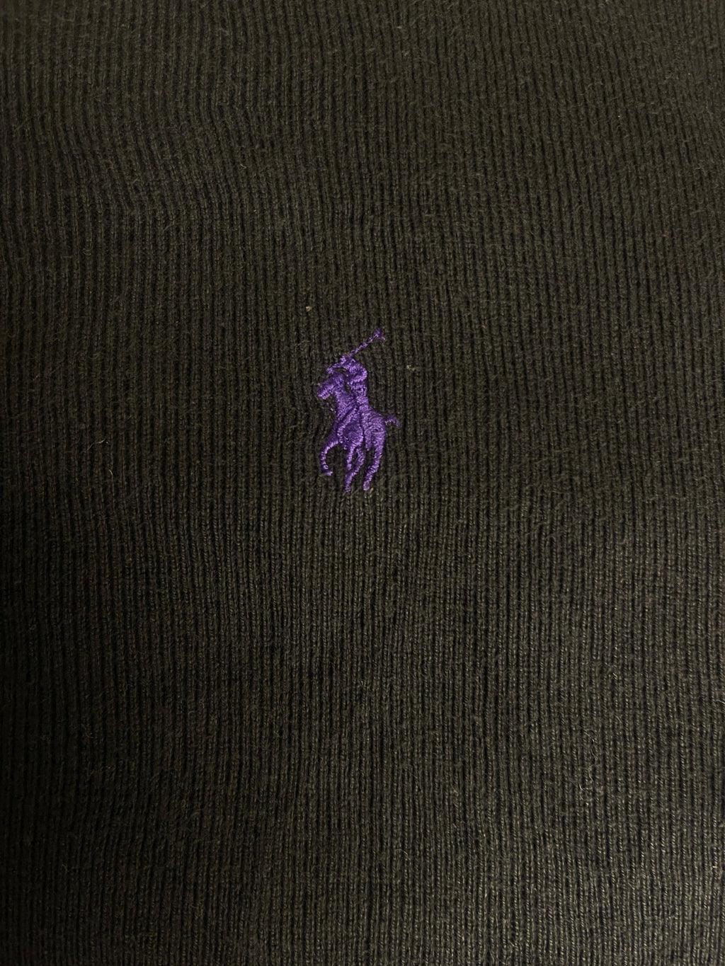 Authentic Polo by Ralph Lauren Ribbed Crewneck Sweater – Black with Purple Pony (Size Large) - Vint Drop