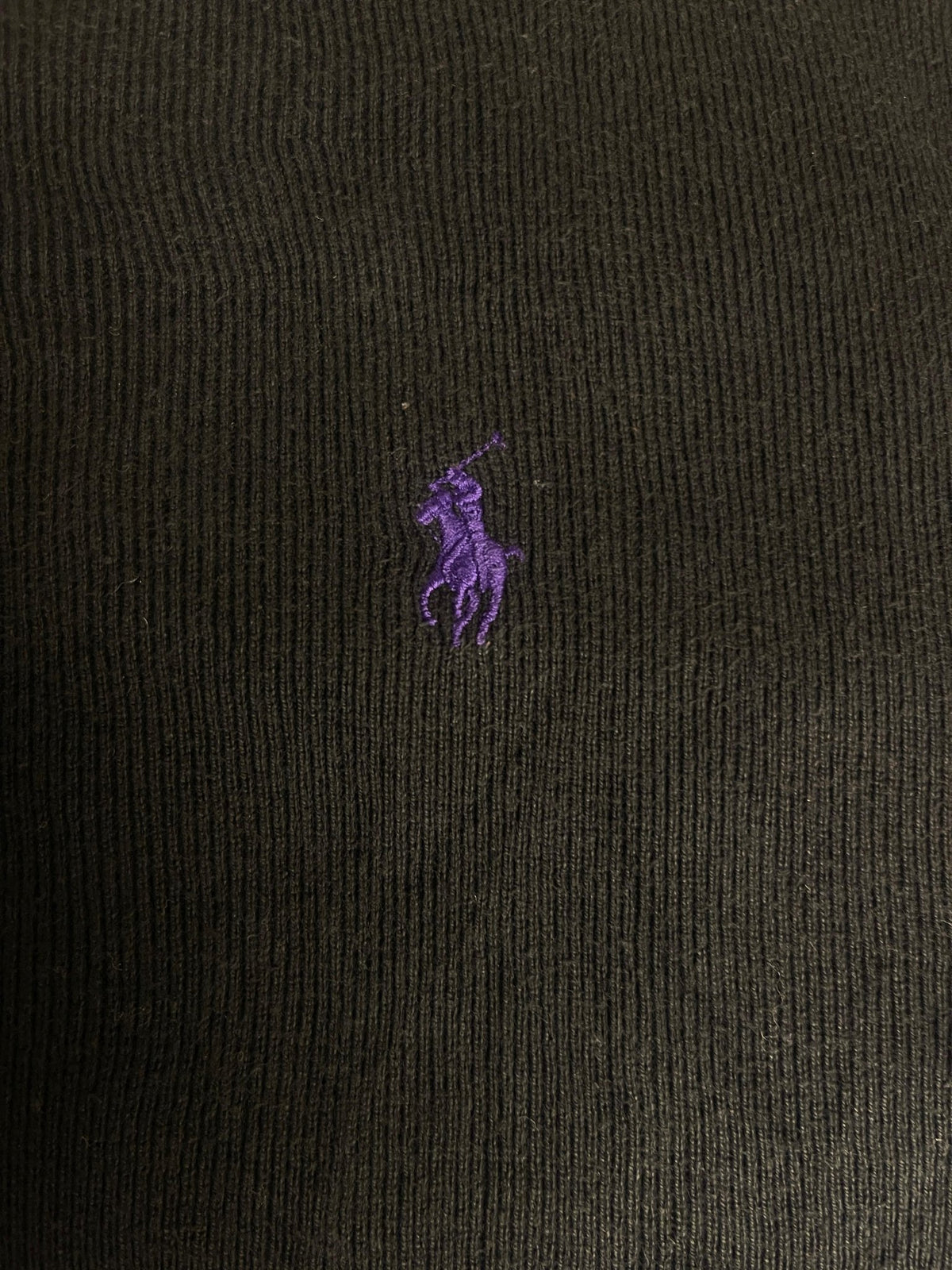 Authentic Polo by Ralph Lauren Ribbed Crewneck Sweater – Black with Purple Pony (Size Large) - Vint Drop