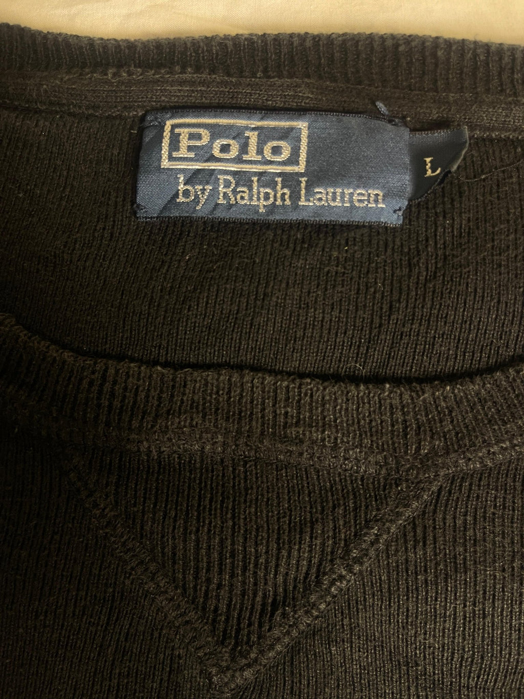 Authentic Polo by Ralph Lauren Ribbed Crewneck Sweater – Black with Purple Pony (Size Large) - Vint Drop